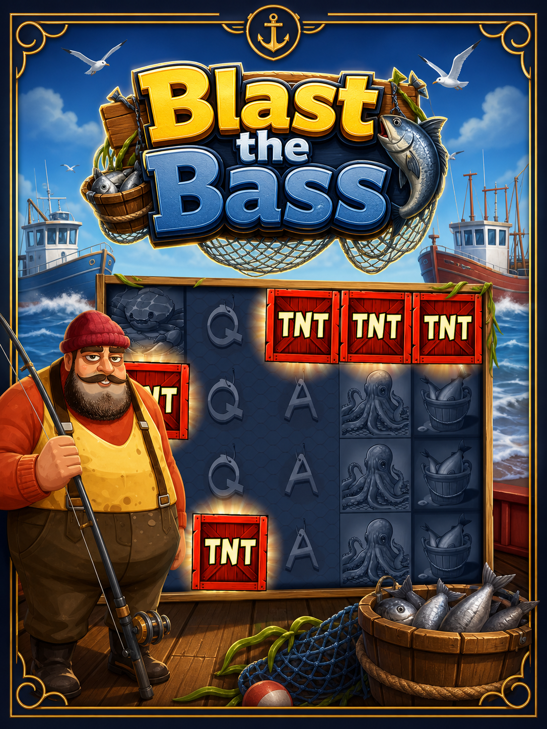 Blast the Bass slot - fisherman Wild collecting fish symbols on the reels